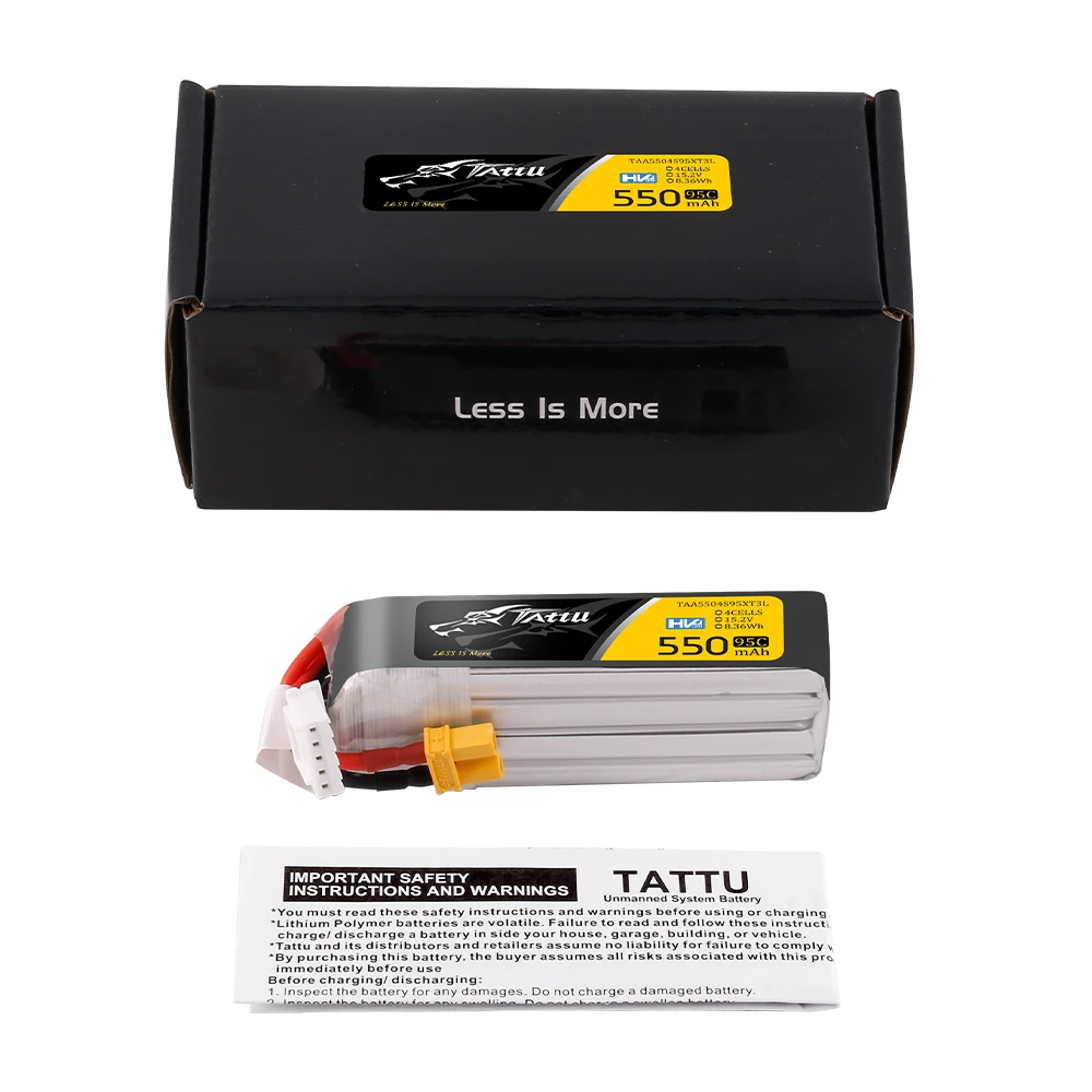 Tattu 550mAh 4S 95C 15.2V(HV) Long Lipo Battery | XT30 Plug | FPV Classic