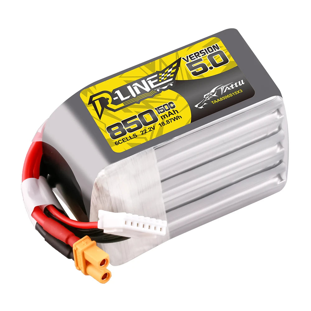 Tattu 850mAh 6S 150C 22.2V Lipo Battery | XT30U-F Plug | R-Line 5.0