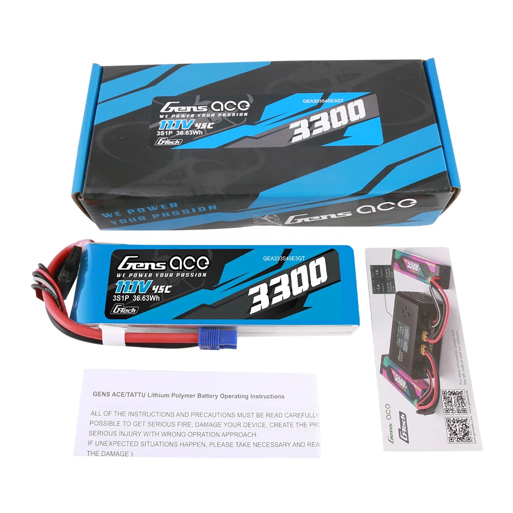 Gens ace 3300mAh 3S 45C 11.1V Lipo Battery | EC3 Plug | Air Classic