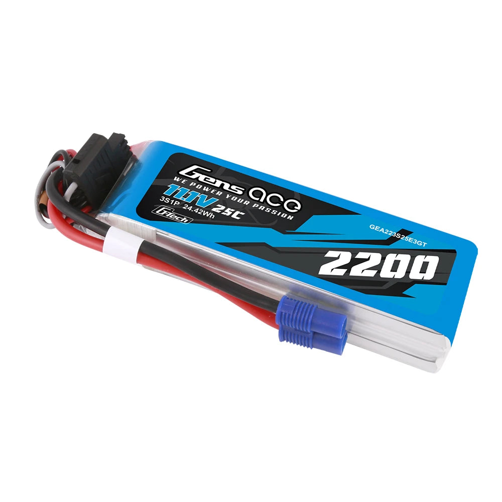 Gens ace 2200mAh 3S 25C 11.1V Lipo Battery | EC3 Plug | Air Classic