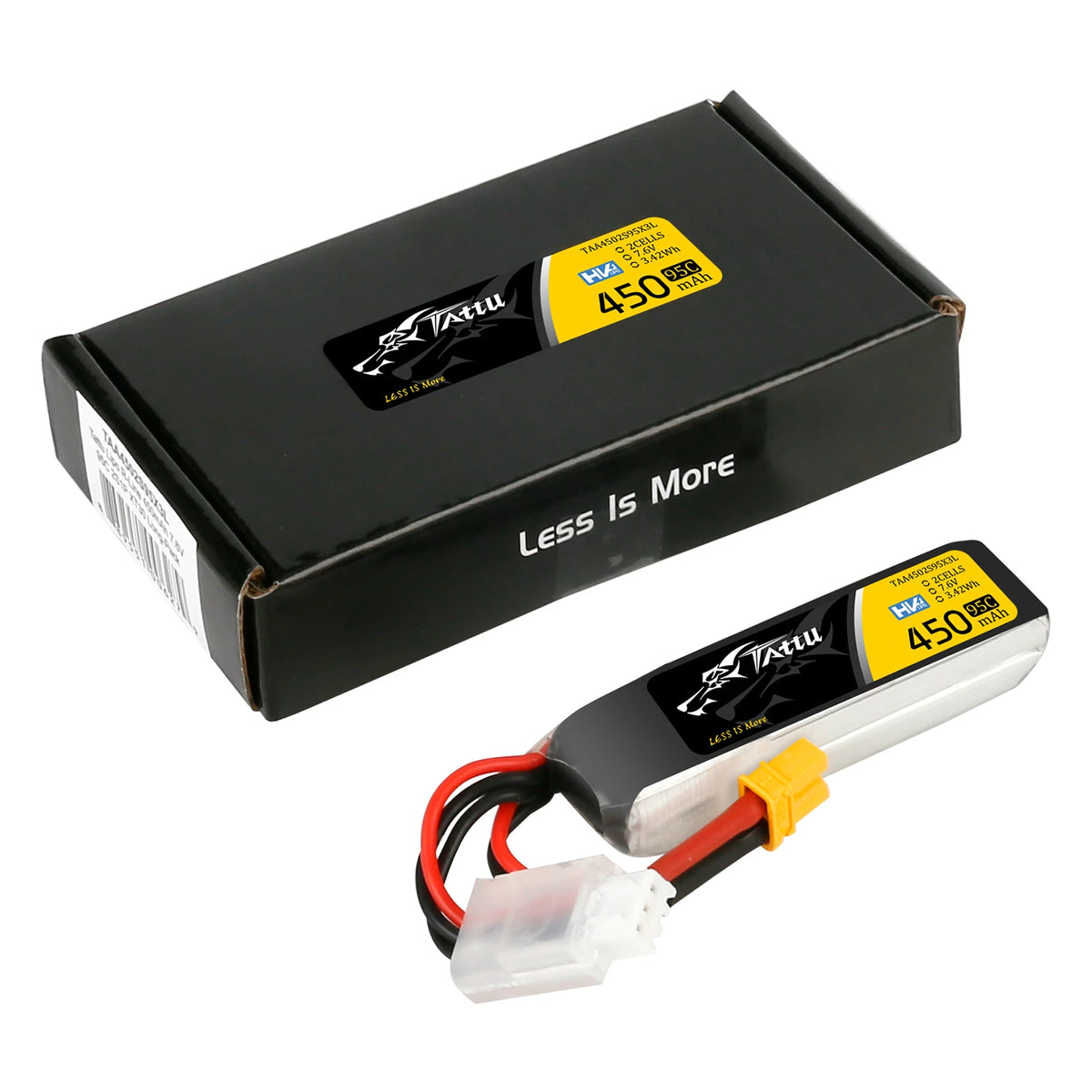 Tattu 450mAh 2S 95C 7.6V(HV) Long Lipo Battery | XT30 Plug | FPV Classic