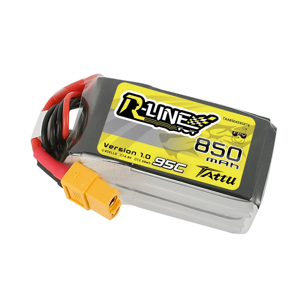 Tattu 850mAh 4S 95C 14.8V Lipo Battery | XT60 Plug | R-Line 1.0