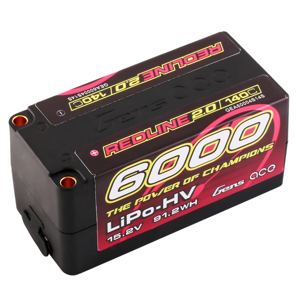 Gens ace 6000mAh 4S 140C 15.2V(HV) Shorty Lipo Battery | 5.0mm bullet | Redline 2.0