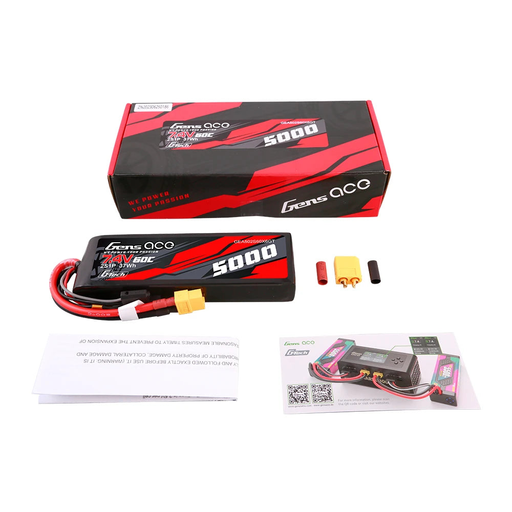 Gens ace 5000mAh 2S 60C 7.4V Short-Size Lipo Battery | XT60 Plug | Car Classic