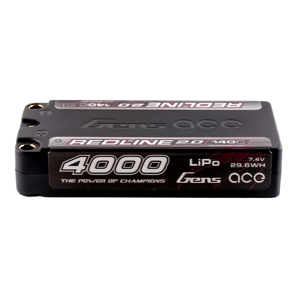 Gens ace 4000mAh 2S 140C 7.4V Shorty Lipo Battery | 5.0mm bullet | Redline 2.0