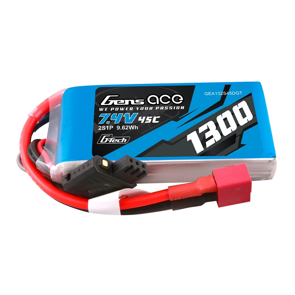 Gens ace 1300mAh 2S 45C 7.4V Lipo Battery | Deans Plug | Air Classic