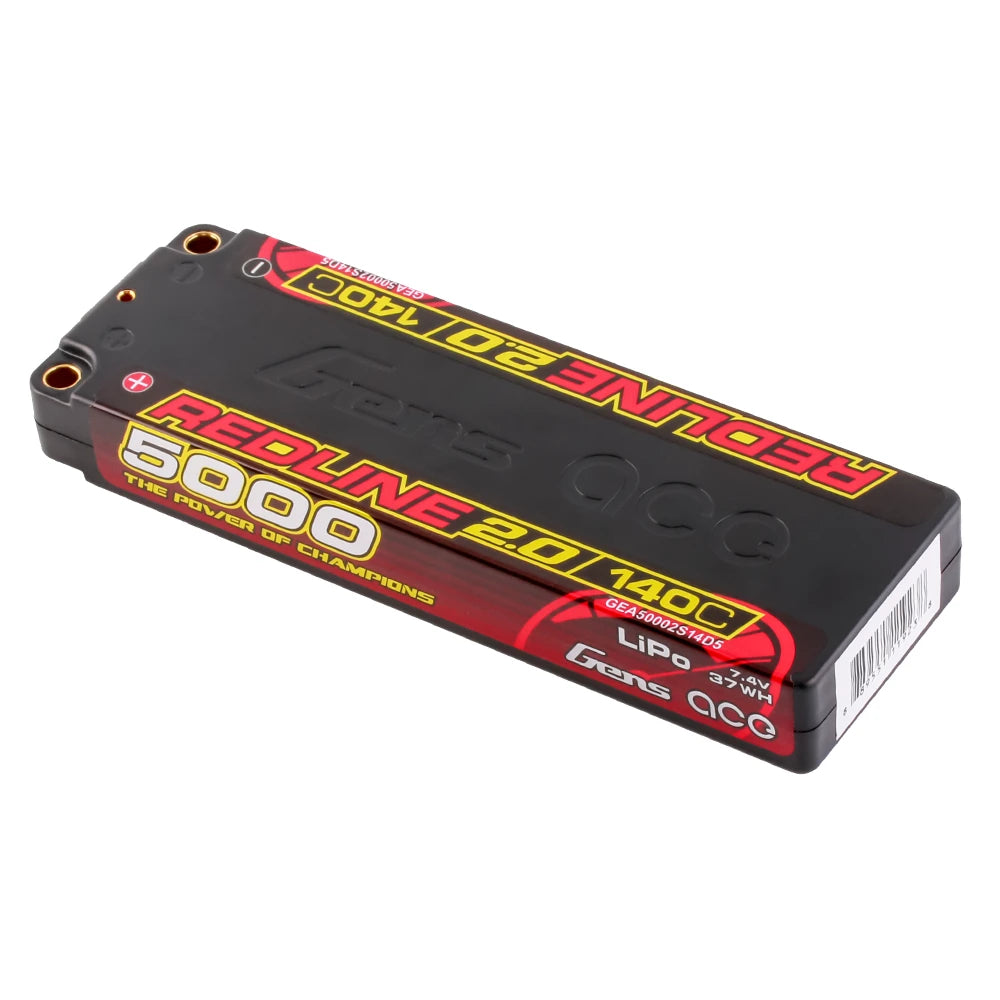 Gens ace 5000mAh 2S 140C 7.4V Lipo Battery | 5.0mm bullet | Redline 2.0