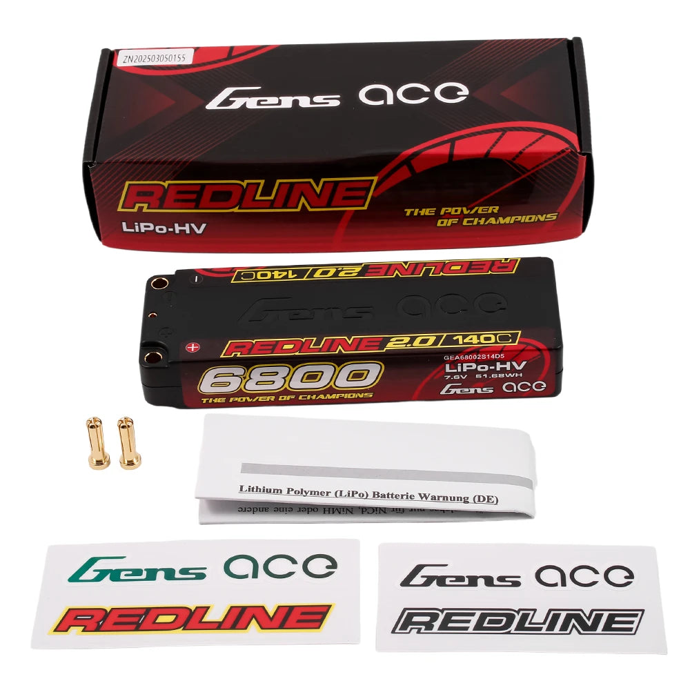 Gens ace 6800mAh 2S 140C 7.6V(HV) Lipo Battery | 5.0mm bullet | Redline 2.0