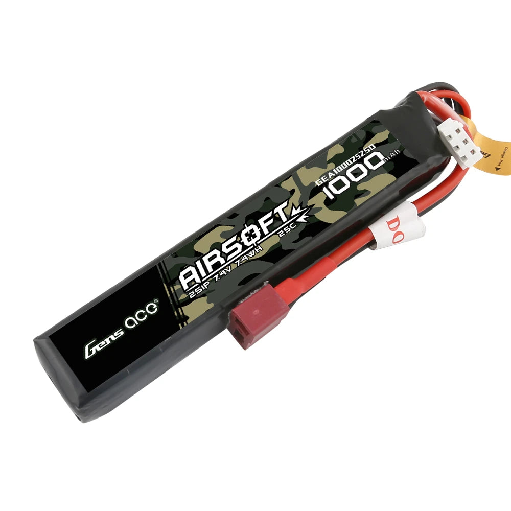 Gens ace 1000mAh 2S 25C 7.4V Lipo Battery | Deans Plug | Airsoft
