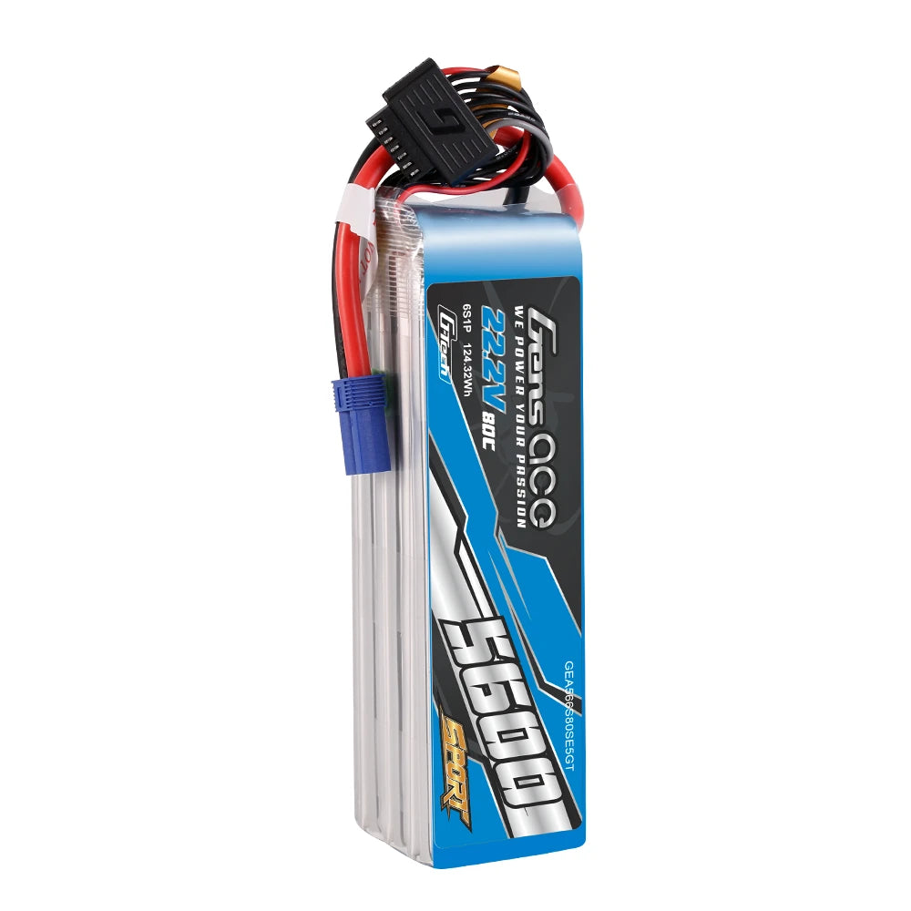 Gens ace 5600mAh 6S 80C 22.2V Lipo Battery | EC5 Plug | Sport