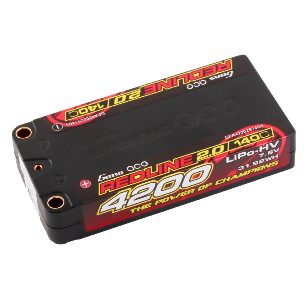 Gens ace 4200mAh 2S 140C 7.6V(HV) Shorty Lipo Battery | 5.0mm bullet | Redline 2.0