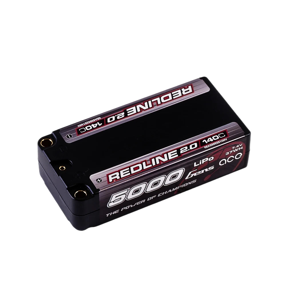Gens ace 5000mAh 2S 140C 7.4V Shorty Lipo Battery | 5.0mm bullet | Redline 2.0