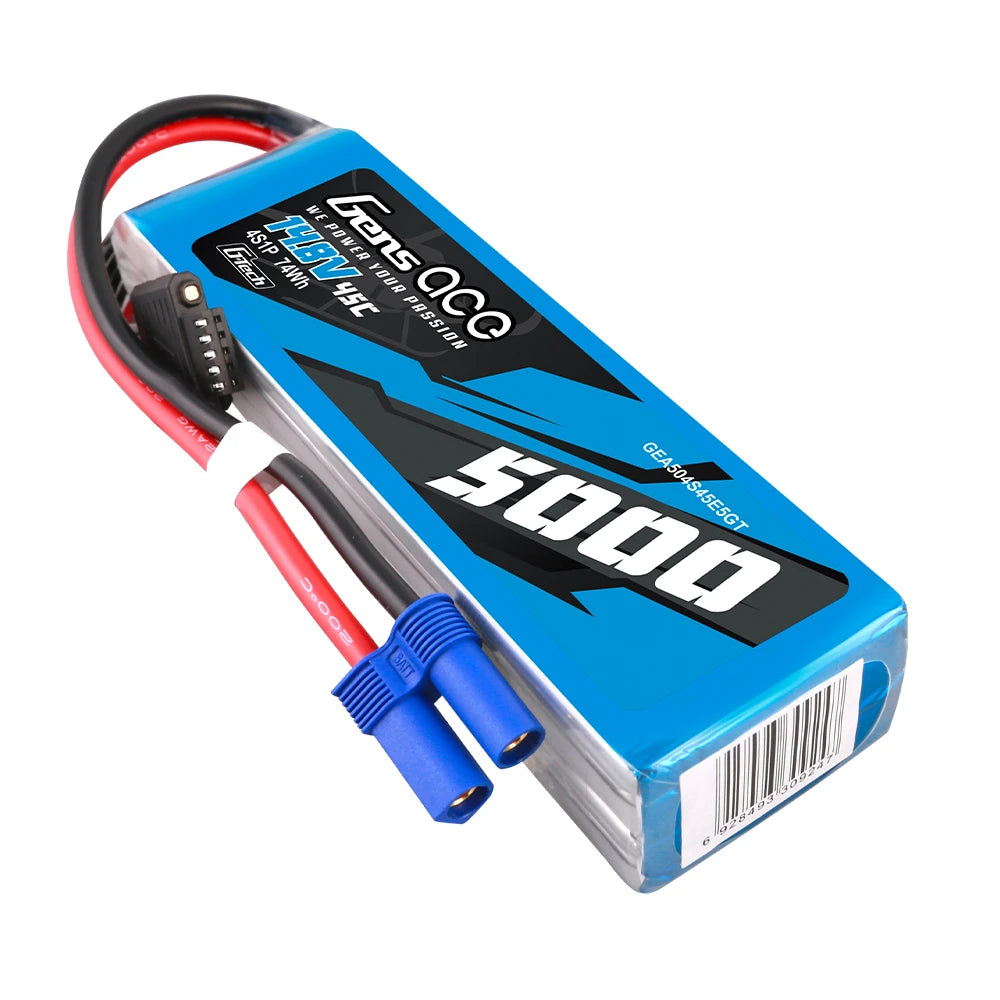 Gens ace 5000mAh 4S 45C 14.8V Lipo Battery | EC5 Plug | Air Classic