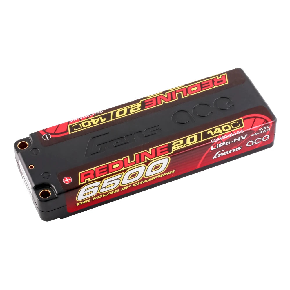 Gens ace 6500mAh 2S 140C 7.6V(HV) Lipo Battery | 5.0mm bullet | Redline 2.0
