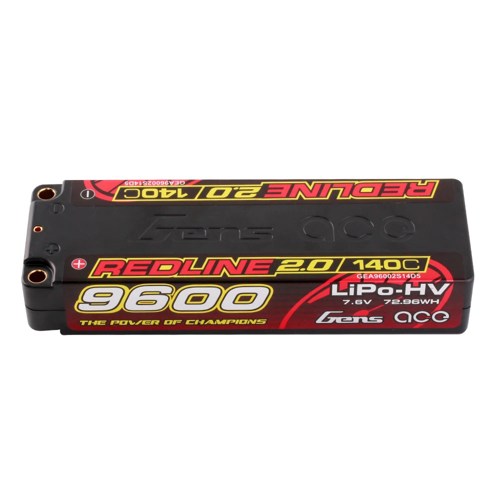 Gens ace 9600mAh 2S 140C 7.6V(HV) Lipo Battery | 5.0mm bullet | Redline 2.0
