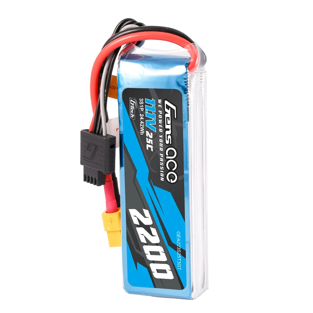 Gens ace 2200mAh 3S 25C 11.1V Lipo Battery | XT60+EC3+Deans | Air Classic