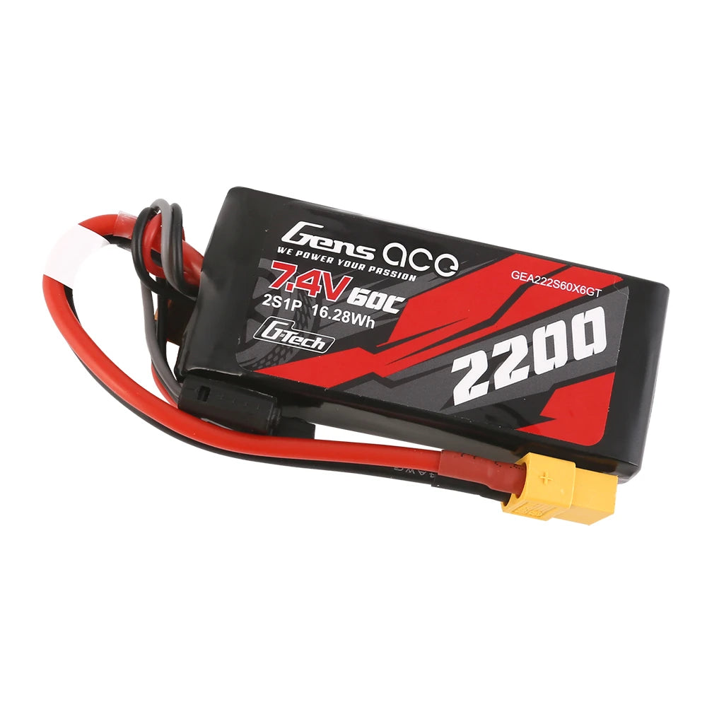 Gens ace 2200mAh 2S 60C 7.4V Lipo Battery | XT60 Plug | Car Classic