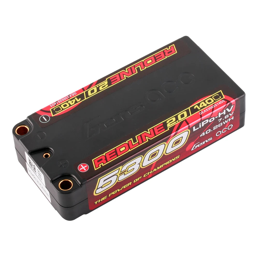 Gens ace 5300mAh 2S 140C 7.6V(HV) Shorty Lipo Battery | 5.0mm bullet | Redline 2.0