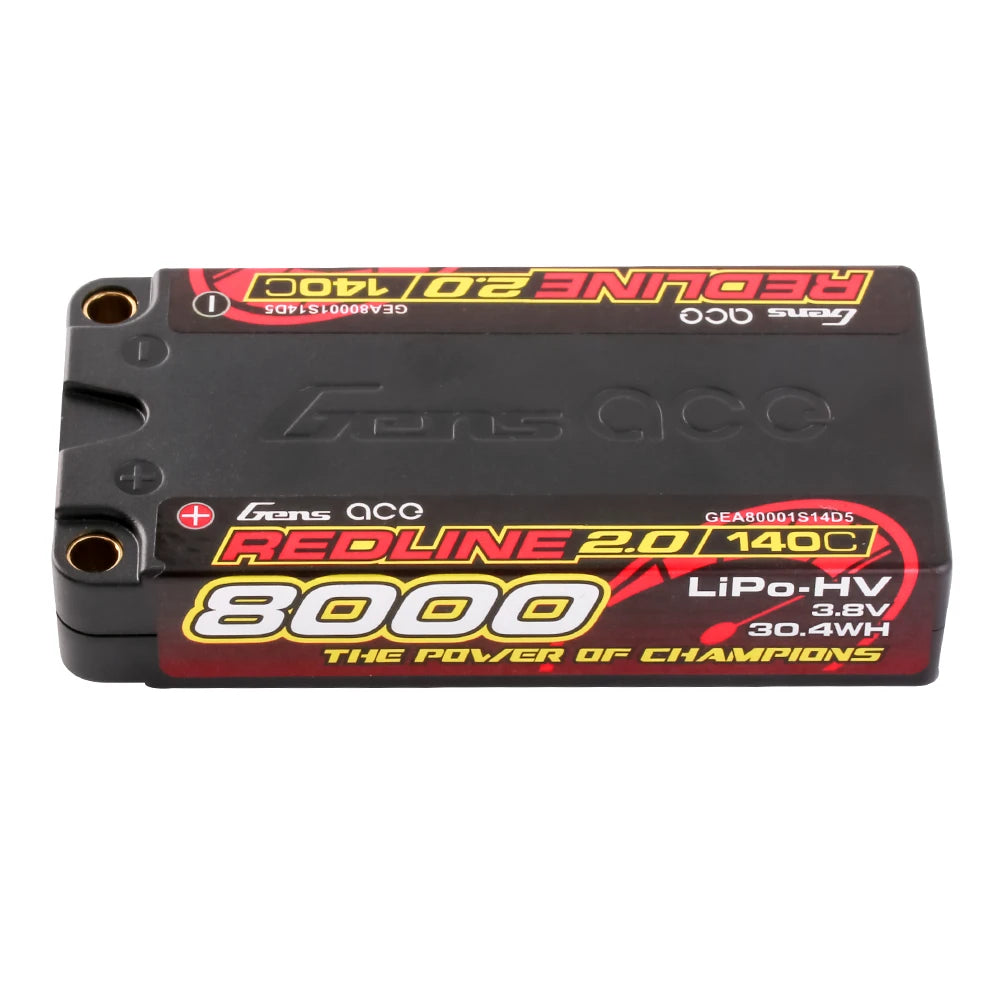Gens ace 8000mAh 1S 140C 3.8V(HV) Shorty Lipo Battery | 5.0mm bullet | Redline 2.0
