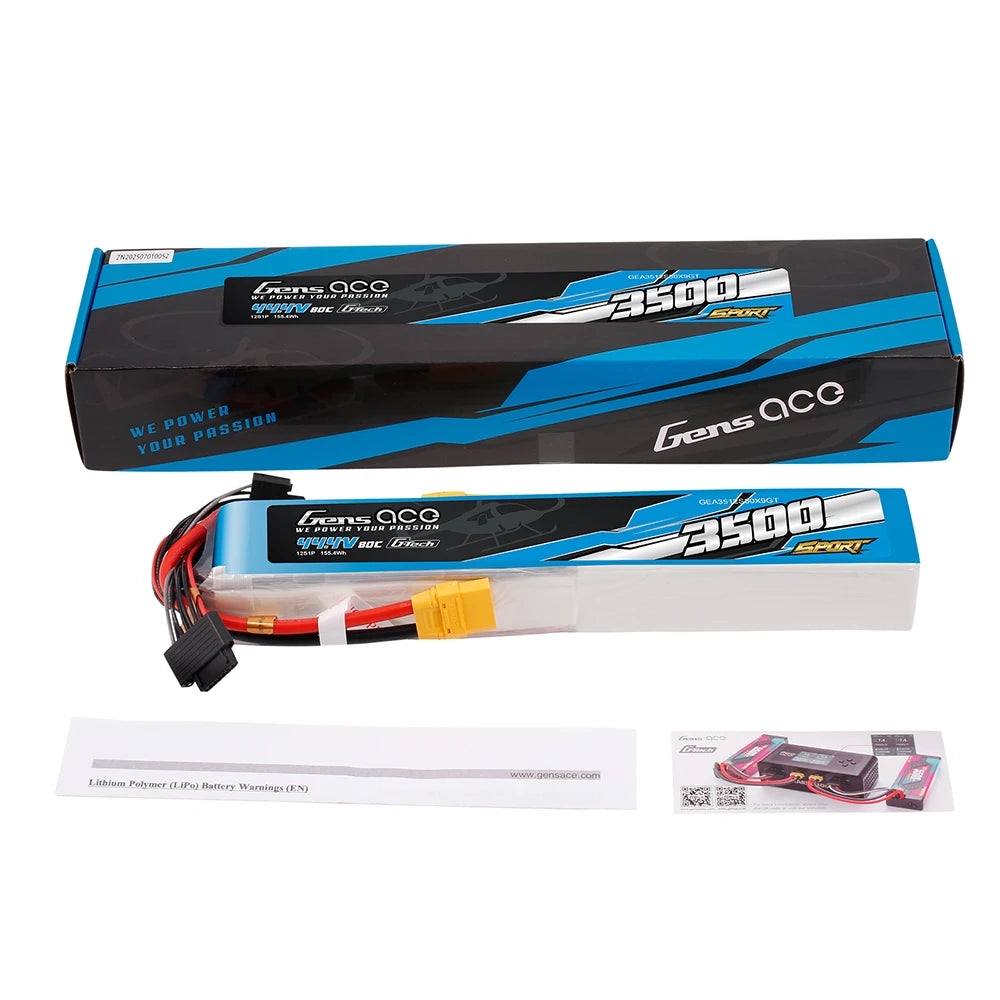 Gens ace 3500mAh 12S 80C 44.4V Lipo Battery | XT90 Plug | Sport