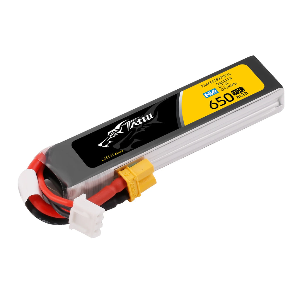 Tattu 650mAh 2S 95C 7.6V(HV) Long Lipo Battery | XT30 Plug | FPV Classic
