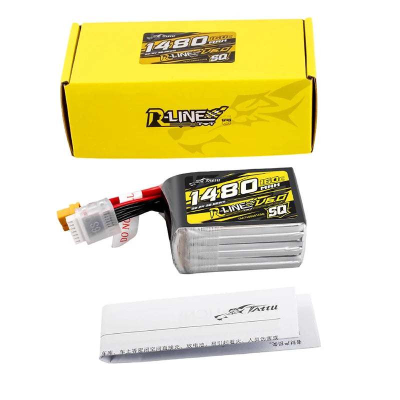 Tattu 1480mAh 6S 160C 22.2V SQ Lipo Battery | XT60 Plug | R-Line 6.0