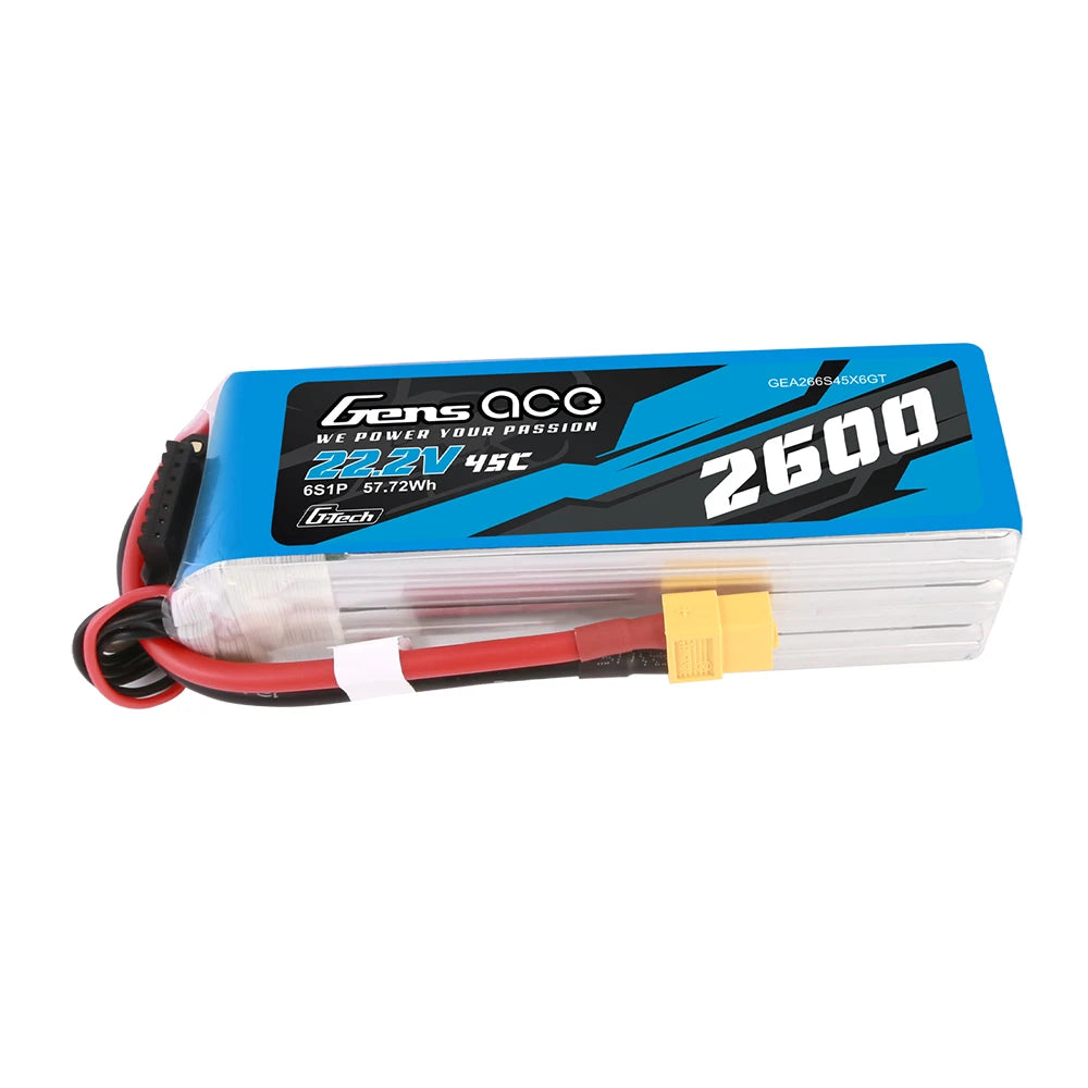 Gens ace 2600mAh 6S 45C 22.2V Lipo Battery | XT60 Plug | Air Classic