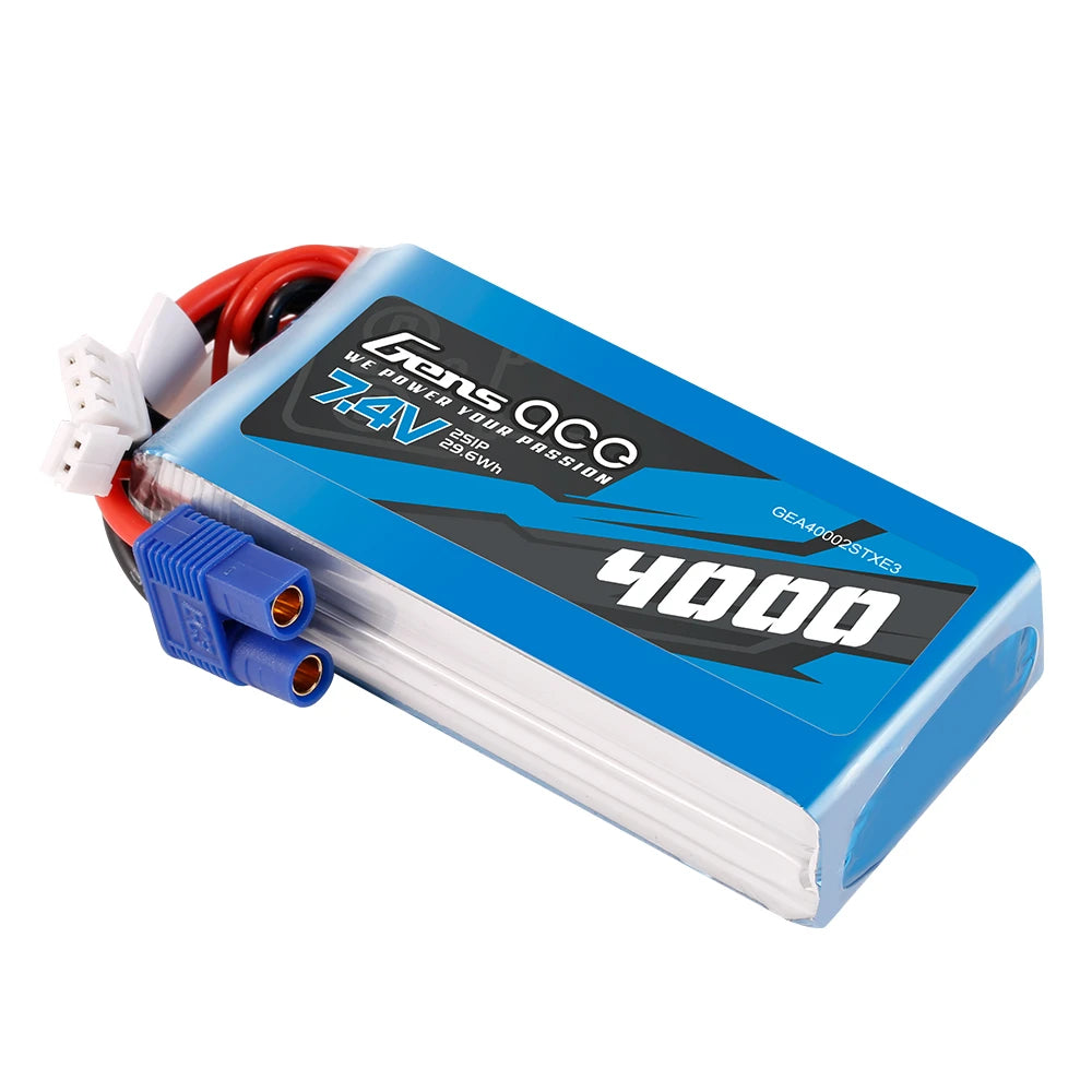 Gens ace 4000mAh 2S 7.4V Lipo Battery | EC3 Plug | TX&RX