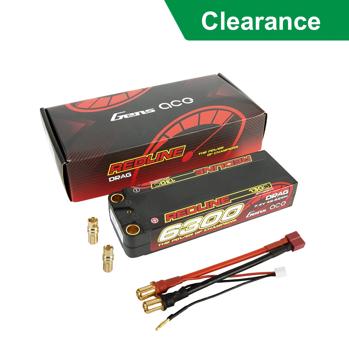 Gens ace 6300mAh 2S 130C 7.4V Lipo Battery | 8.0mm bullet | Redline 1.0