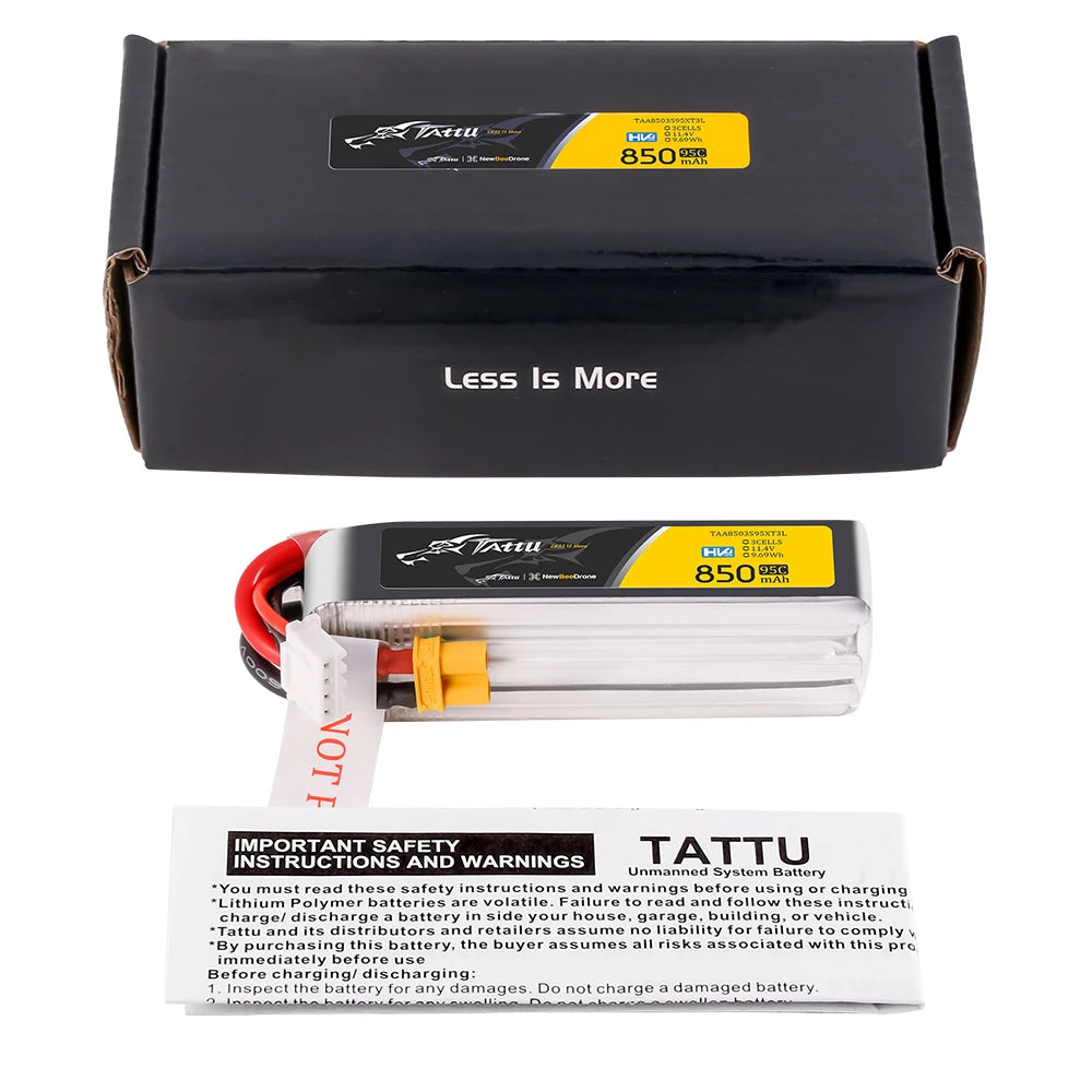 Tattu 850mAh 3S 95C 11.4V(HV) Long Lipo Battery | XT30 Plug | FPV Classic