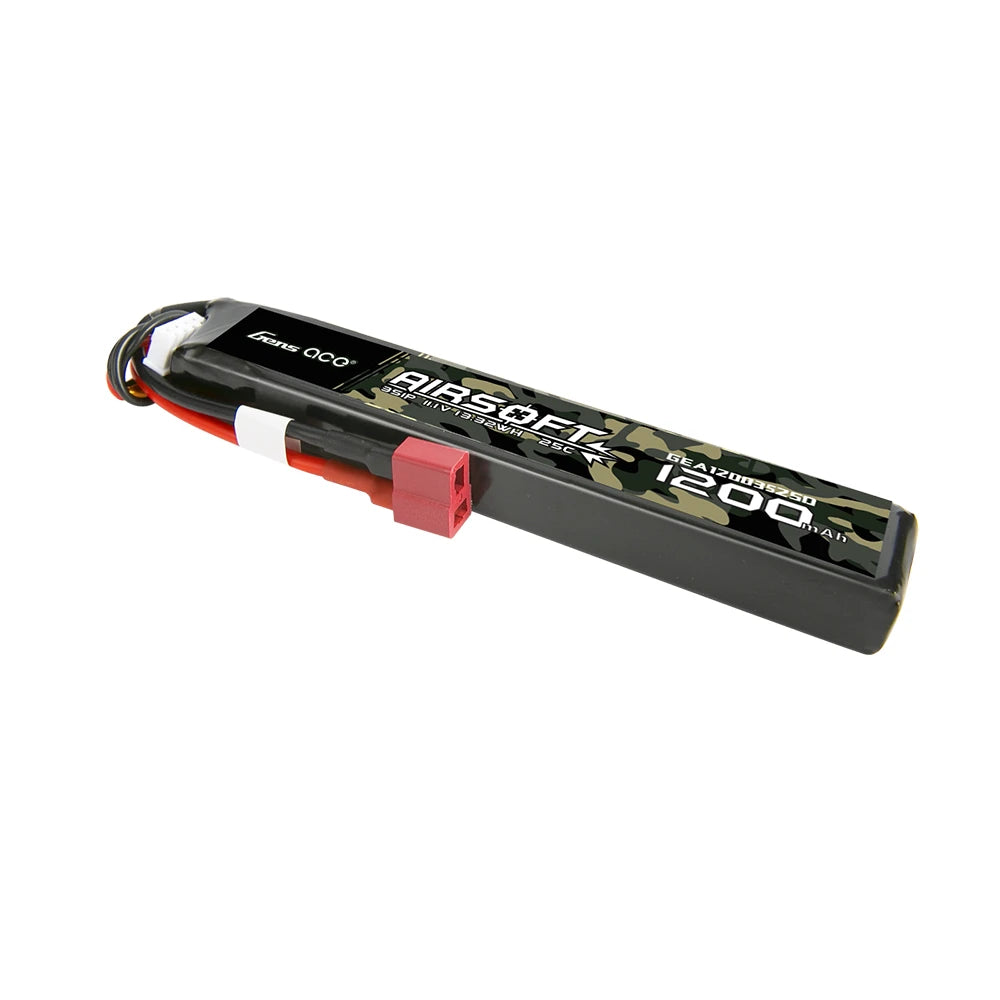 Gens ace 1200mAh 3S 25C 11.1V Lipo Battery | Deans Plug | Airsoft (New Packaging)