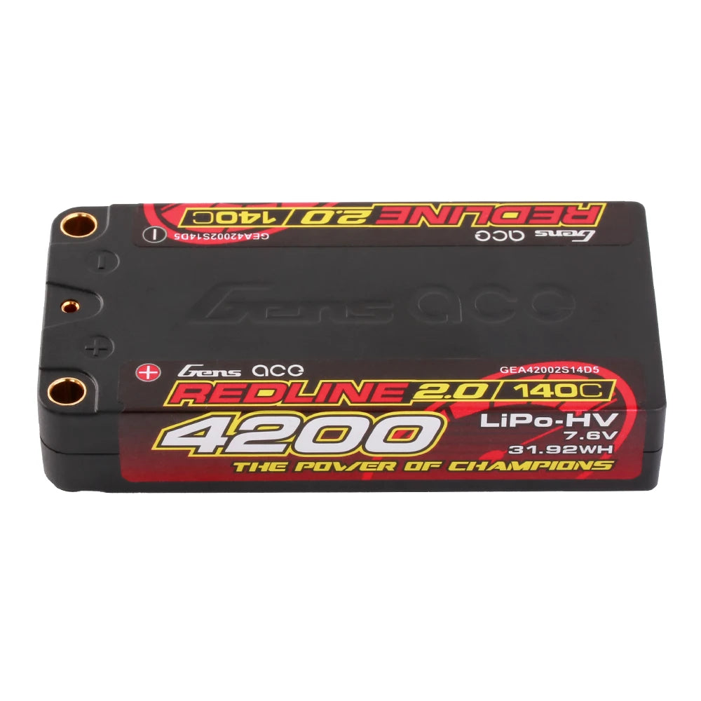 Gens ace 4200mAh 2S 140C 7.6V(HV) Shorty Lipo Battery | 5.0mm bullet | Redline 2.0