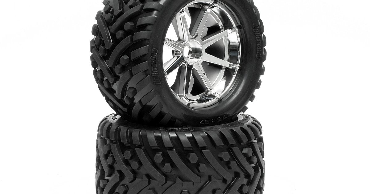 Mounted Goliath Tire, 178X97mm, on Blast Wheel, Chrome, Savage X - Model HPI4727 - HPI Racing