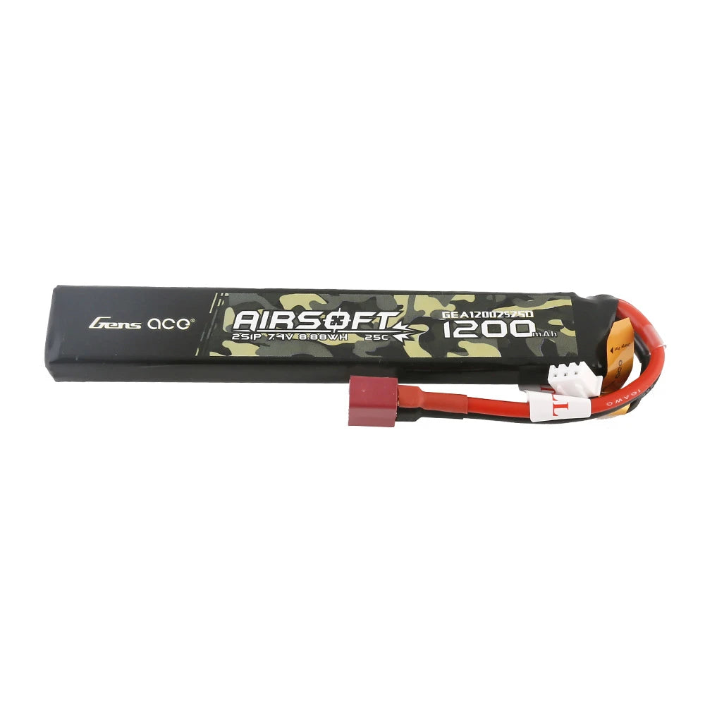 Gens ace 1200mAh 2S 25C 7.4V Lipo Battery | Deans Plug | Airsoft