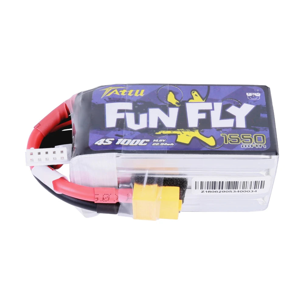Tattu 1550mAh 4S 100C 14.8V Lipo Battery | XT60 Plug | FunFly