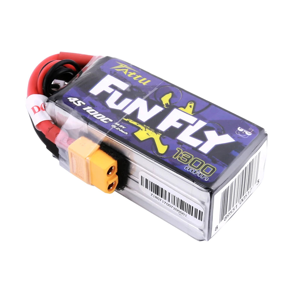 Tattu 1300mAh 4S 100C 14.8V Lipo Battery | XT60 Plug | FunFly