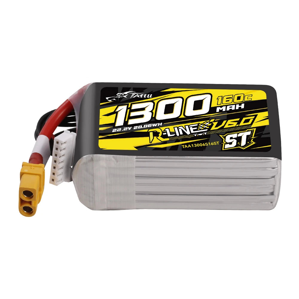 Tattu 1300mAh 6S 160C 22.2V ST Lipo Battery | XT60 Plug | R-Line 6.0