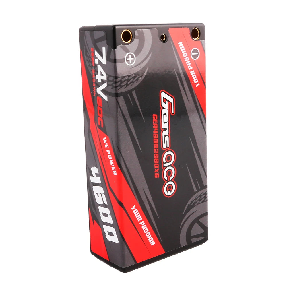 Gens ace 4600mAh 2S 60C 7.4V Shorty Lipo Battery | Hardcase | 4.0mm bullet to XT60 Plug | Car Classic
