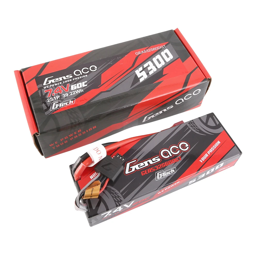 Gens ace 5300mAh 2S 60C 7.4V Lipo Battery | Hardcase | Deans Plug | Car Classic