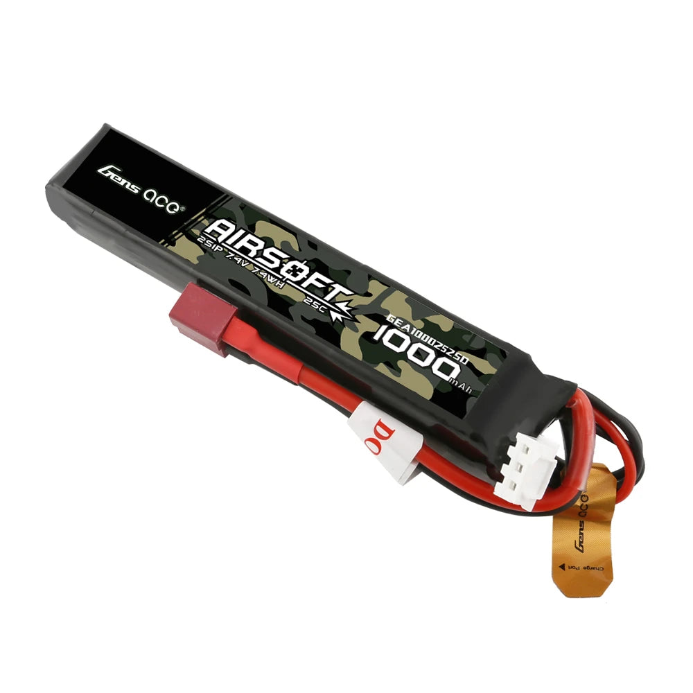 Gens ace 1000mAh 2S 25C 7.4V Lipo Battery | Deans Plug | Airsoft
