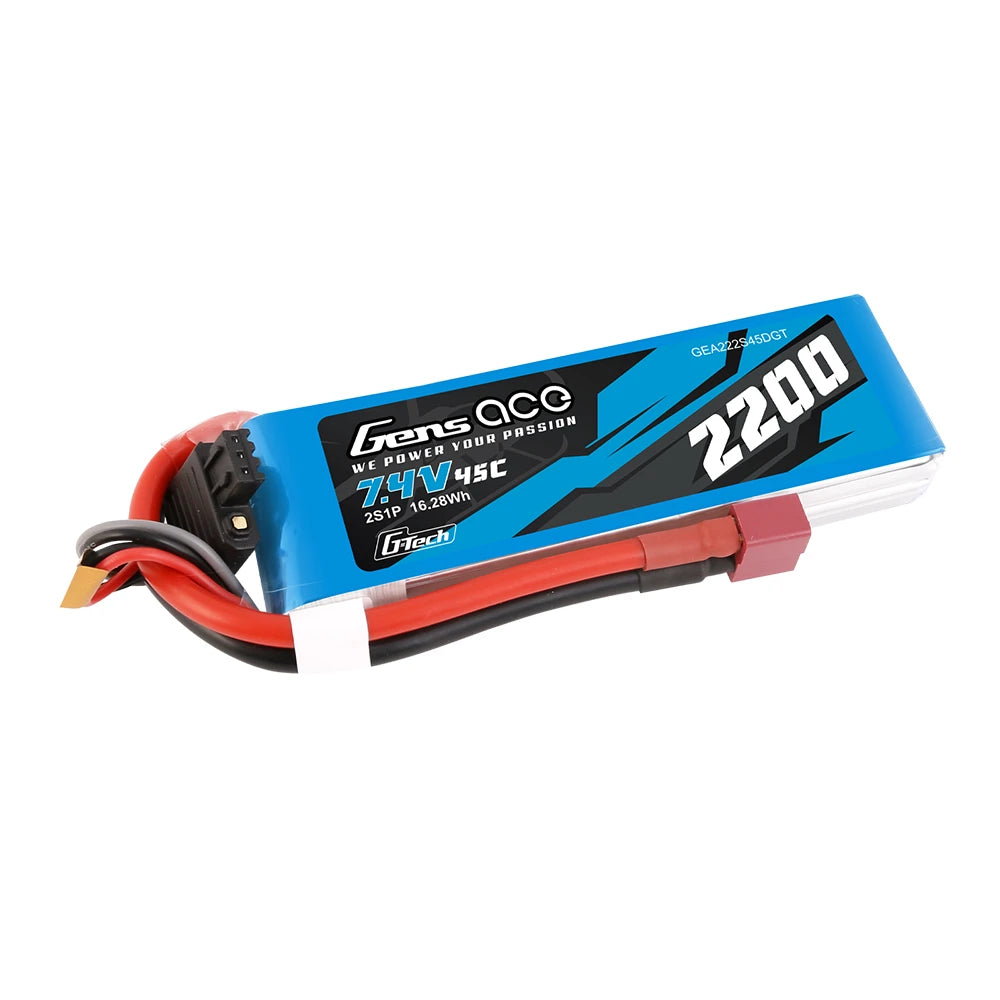 Gens ace 2200mAh 2S 45C 7.4V Lipo Battery | Deans Plug | Air Classic