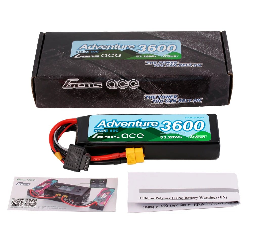 Gens ace 3600mAh 4S 60C 14.8V Lipo Battery | XT60 Plug | Adventure