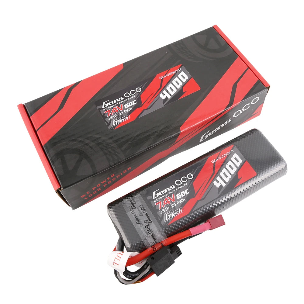 Gens ace 4000mAh 2S 60C 7.4V Lipo Battery | Hardcase | Deans Plug | Car Classic