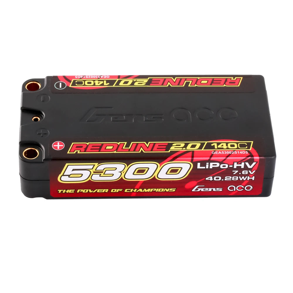 Gens ace 5300mAh 2S 140C 7.6V(HV) Shorty Lipo Battery | 5.0mm bullet | Redline 2.0