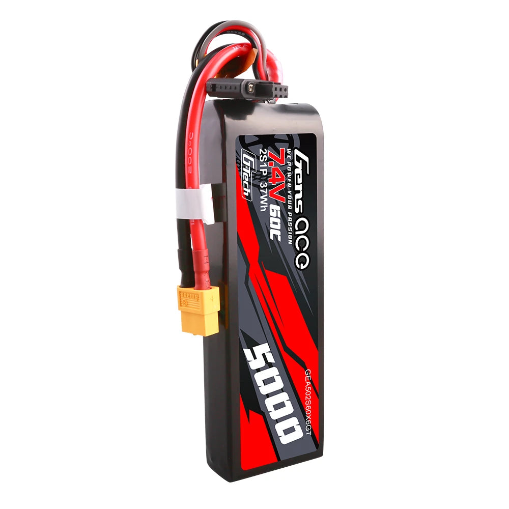 Gens ace 5000mAh 2S 60C 7.4V Short-Size Lipo Battery | XT60 Plug | Car Classic