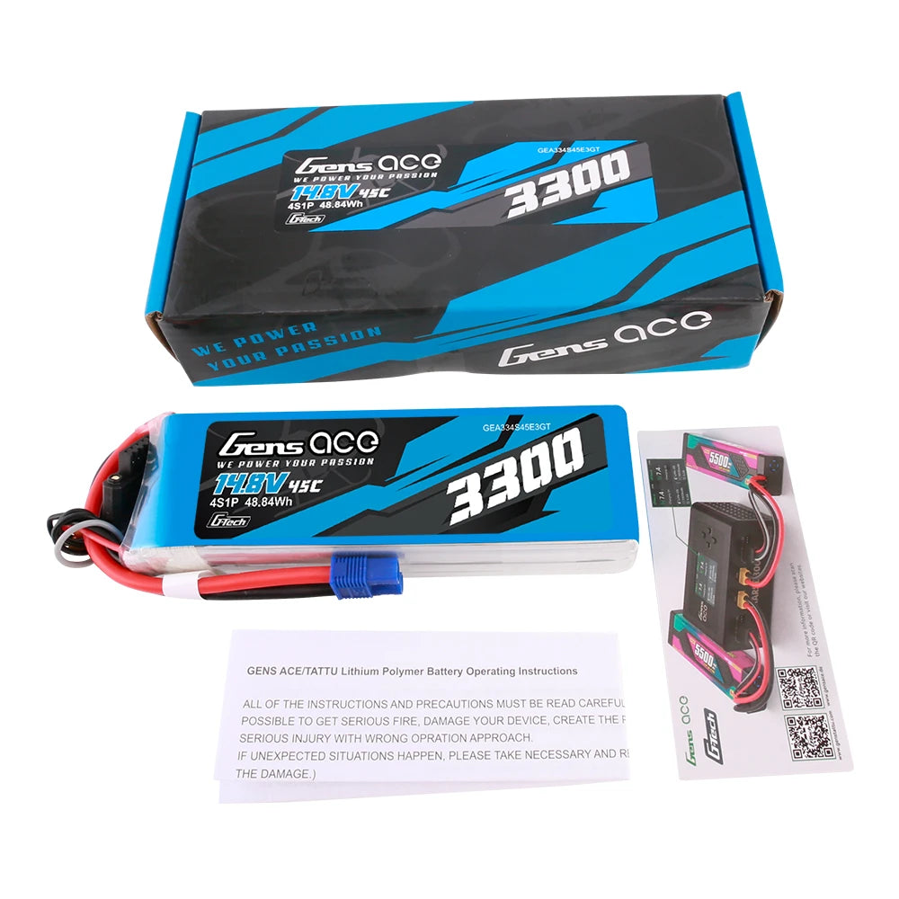 Gens ace 3300mAh 4S 45C 14.8V Lipo Battery | EC3 Plug | Air Classic