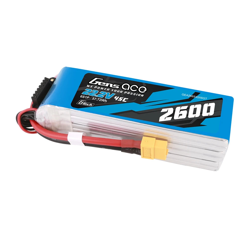Gens ace 2600mAh 6S 45C 22.2V Lipo Battery | XT60 Plug | Air Classic