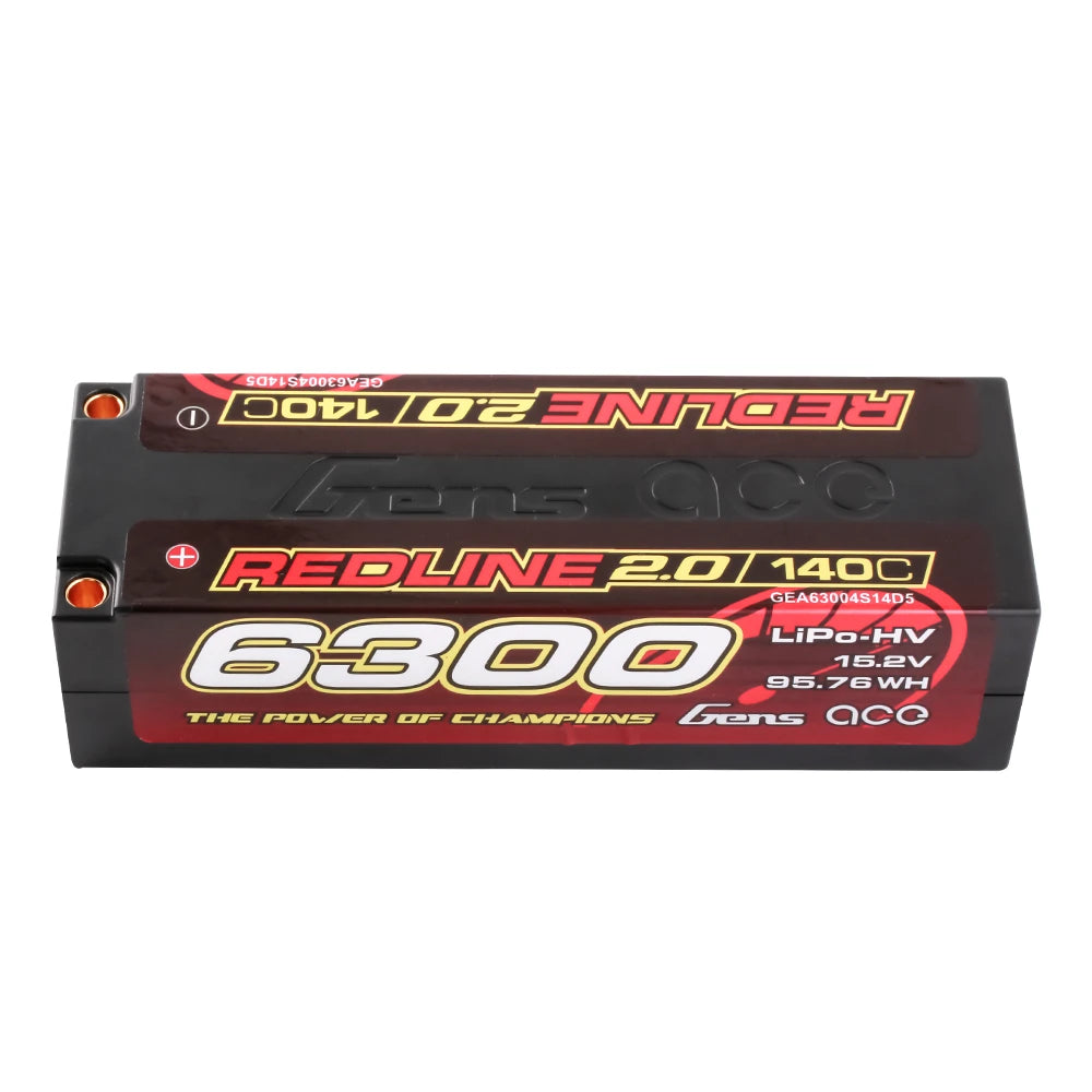 Gens ace 6300mAh 4S 140C 15.2V(HV) Lipo Battery | 5.0mm bullet | Redline 2.0