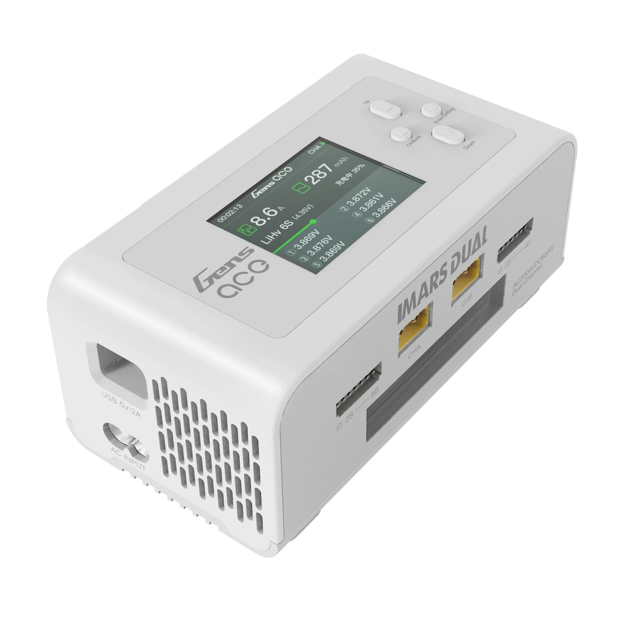 Gens ace iMars Dual Smart Charger | AC 200W / DC 300W×2 | 15A | 1-6S | 2-Channel | White