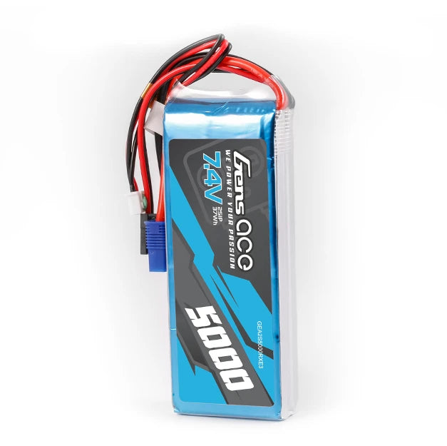 Gens ace 5000mAh 2S 7.4V Lipo Battery | EC3 or JR Plug | TX&RX